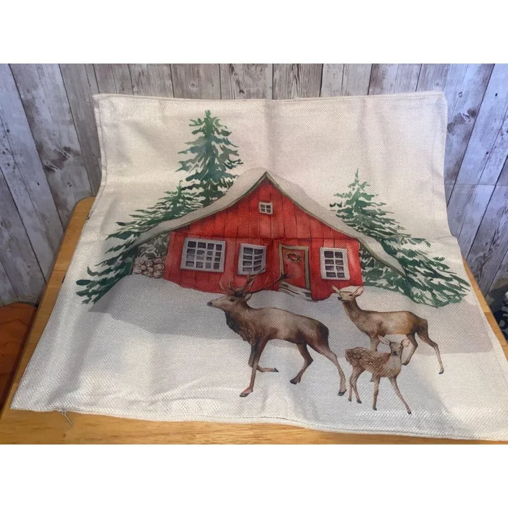 Set 4 Christmas Zipper Pillow Cover Cases Farmhouse Red Truck Reindeer 18